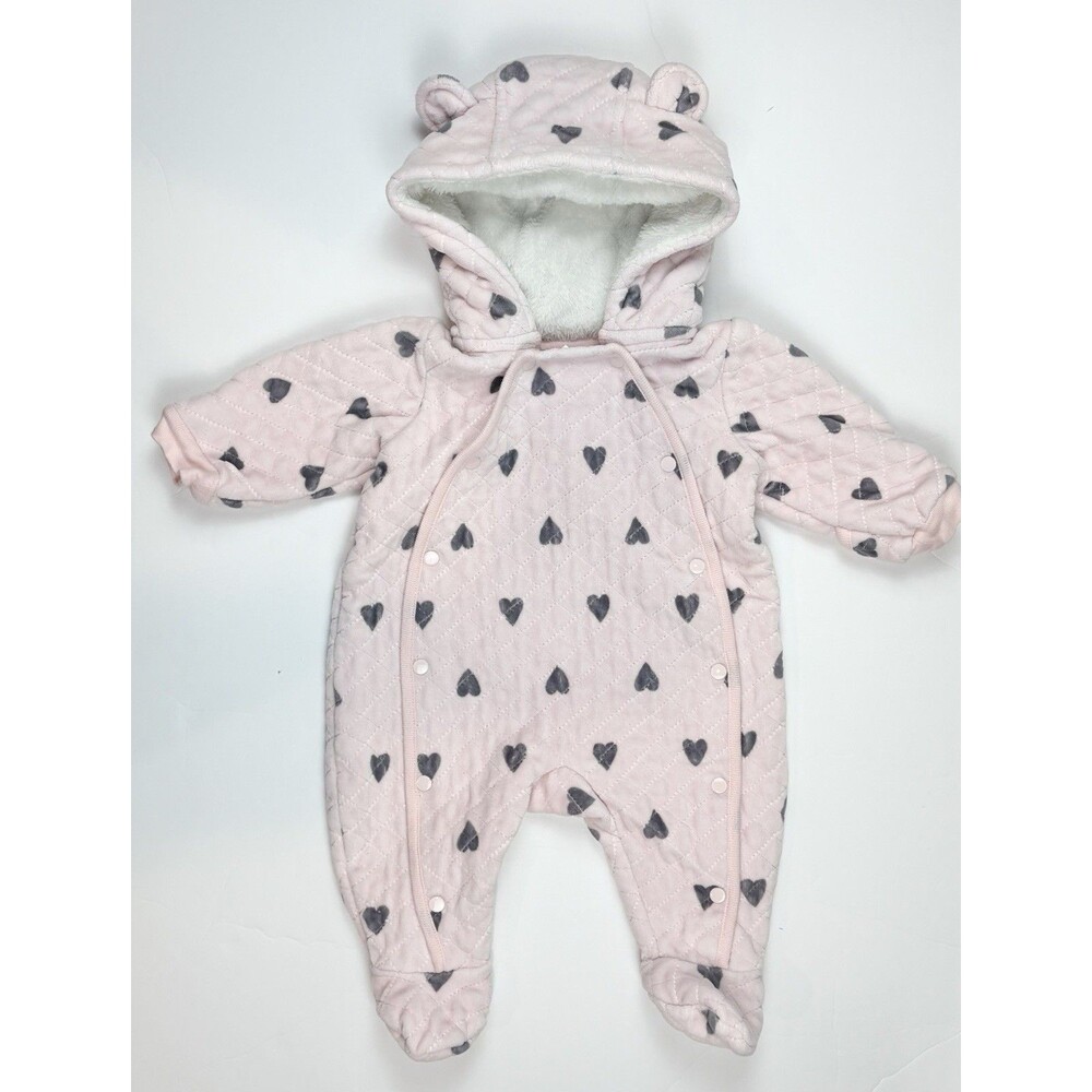Nordstrom Baby 3 Mths Girls Snowsuit Coverall Hood One-Piece Pink Heart Winter